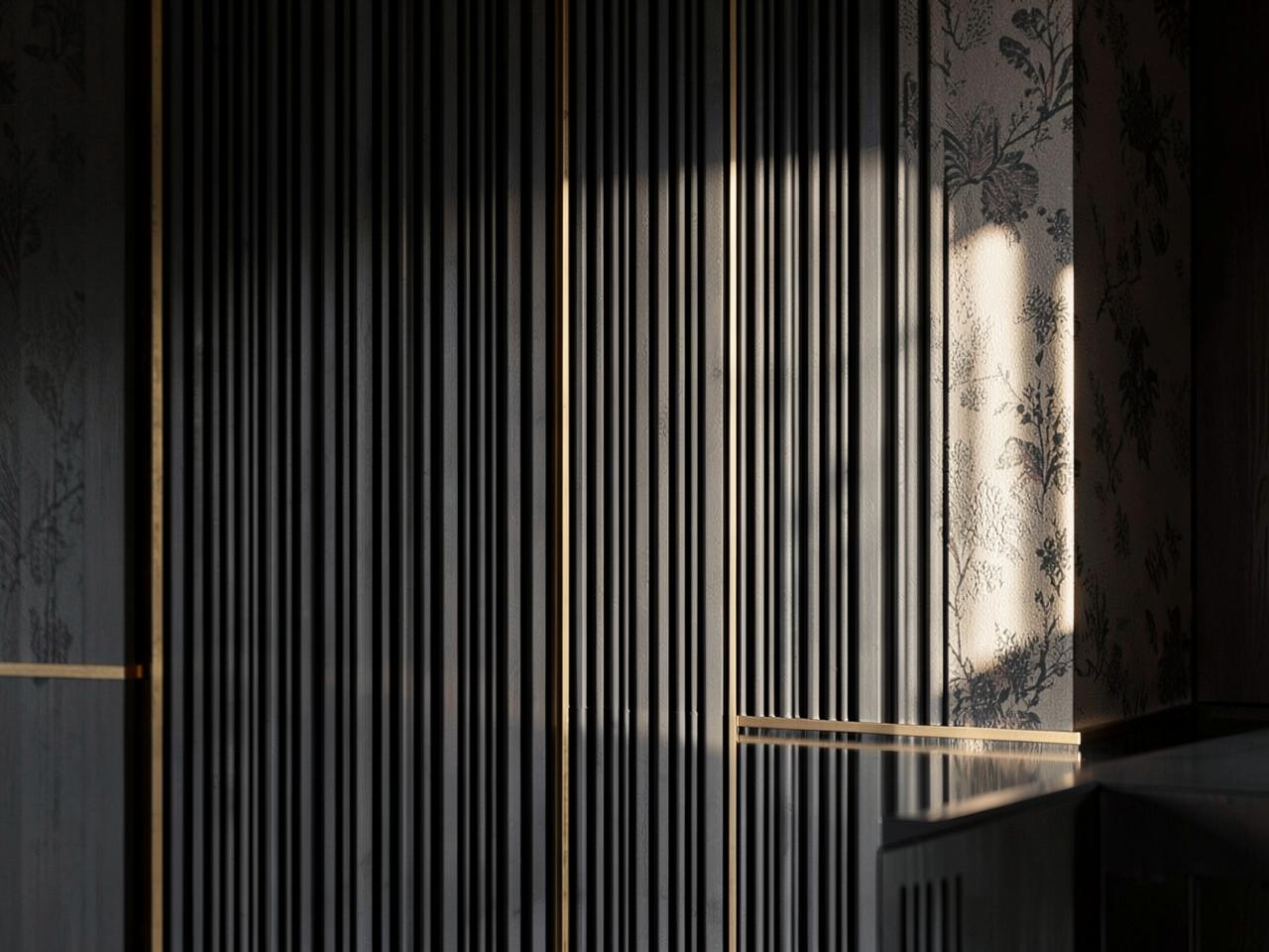 Fluted charcoal panelling detail with gold trims